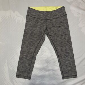 Lululemon Wunder Under Crop II Leggings Gray Space-Dye Yellow Waistband 8